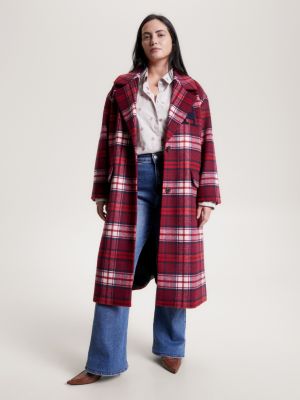 Long red hotsell plaid coat