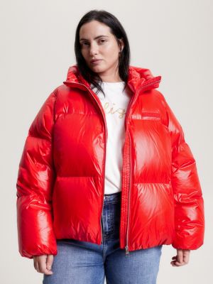 Tommy hilfiger orange puffer jacket sale