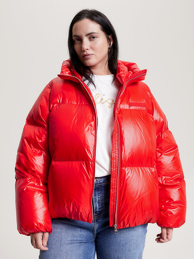 orange curve new york down relaxed puffer jacket for women tommy hilfiger