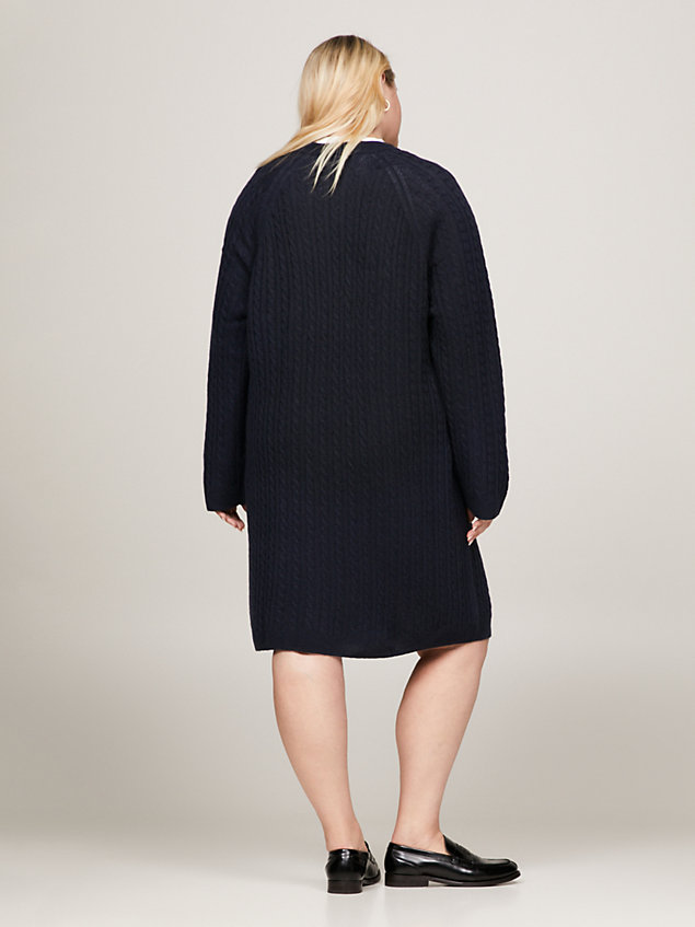 blue curve cable knit pure wool relaxed dress for women tommy hilfiger