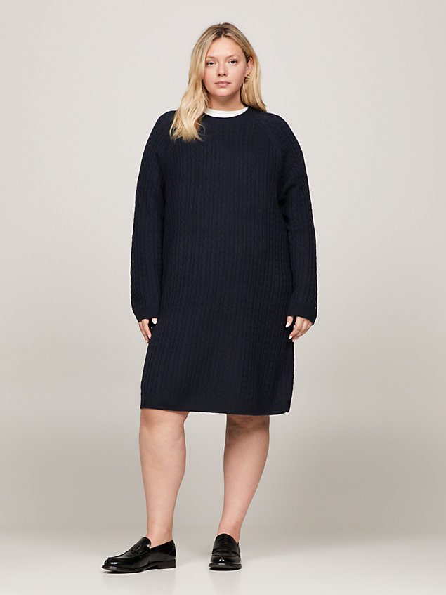 blue curve cable knit pure wool relaxed dress for women tommy hilfiger