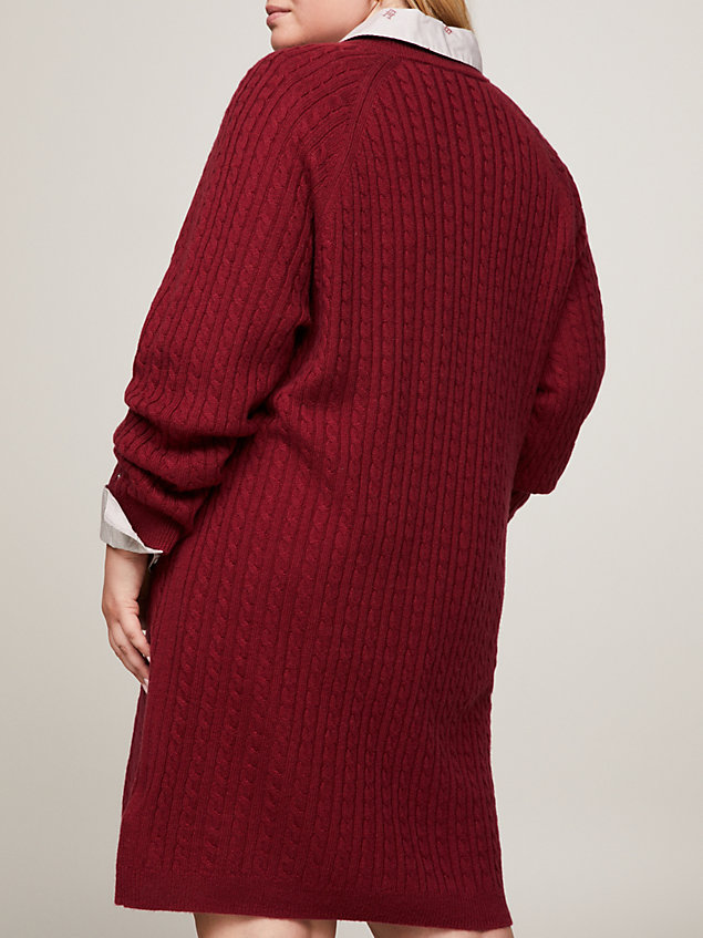 red curve cable knit pure wool relaxed dress for women tommy hilfiger