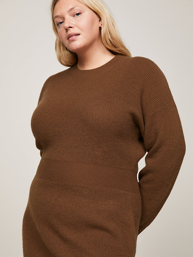 bruin curve relaxed sweaterjurk van wol en kasjmier voor dames - tommy hilfiger