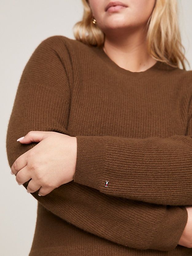 bruin curve relaxed sweaterjurk van wol en kasjmier voor dames - tommy hilfiger