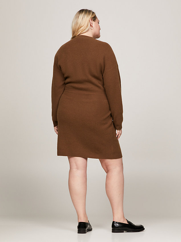 brown curve relaxed sweaterjurk van wol en kasjmier voor dames - tommy hilfiger