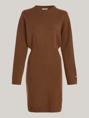 Robe pull Curve en laine et cachemire Marron Tommy Hilfiger