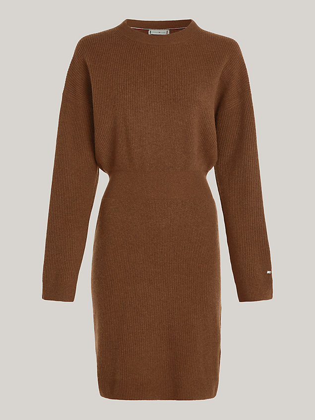 brown curve wool and cashmere relaxed jumper dress for women tommy hilfiger