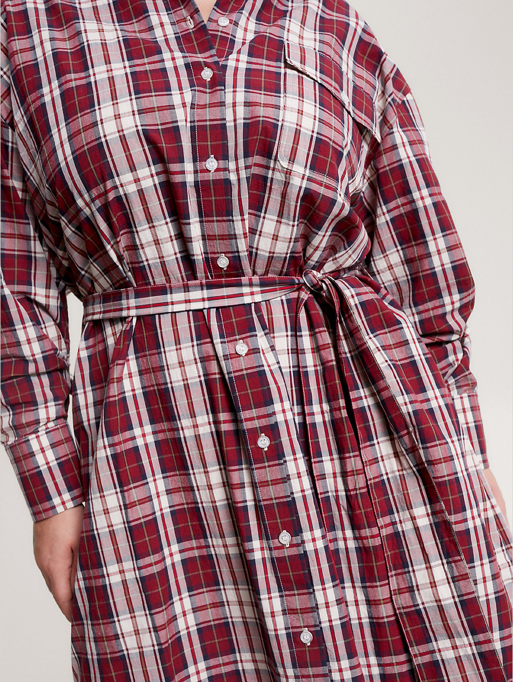 red curve relaxed fit midi-hemdkleid mit karos für damen - tommy hilfiger