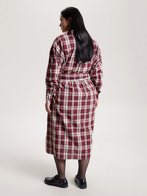 red curve relaxed tartan midi shirt dress for women tommy hilfiger