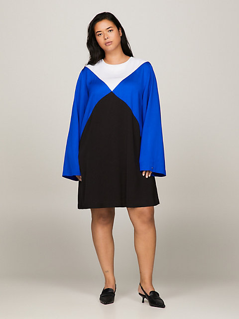 blue curve argyle colour-blocked fit and flare dress for women tommy hilfiger