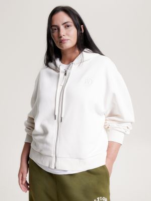 Curve TH Monogram Embroidery Zip-Thru Hoody | White | Tommy Hilfiger