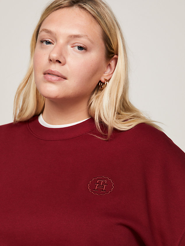 red curve th monogram embroidery relaxed fit sweatshirt for women tommy hilfiger