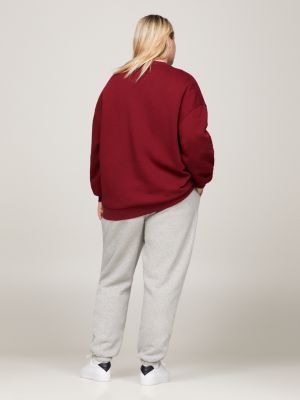 Curve TH Monogram Embroidery Relaxed Fit Sweatshirt, Red