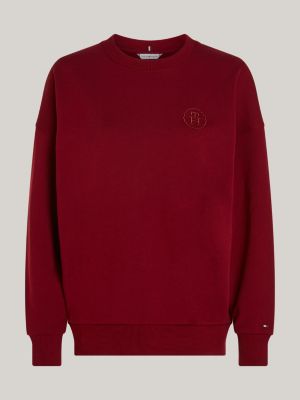 Curve TH Monogram Embroidery Relaxed Fit Sweatshirt, Red