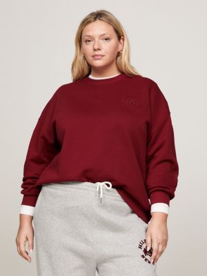 Curve TH Monogram Embroidery Relaxed Fit Sweatshirt | Red | Tommy Hilfiger