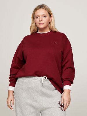 Curve TH Monogram Embroidery Relaxed Fit Sweatshirt, Red