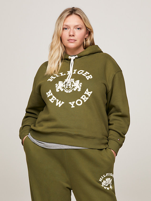 green curve varsity flocked hoody for women tommy hilfiger