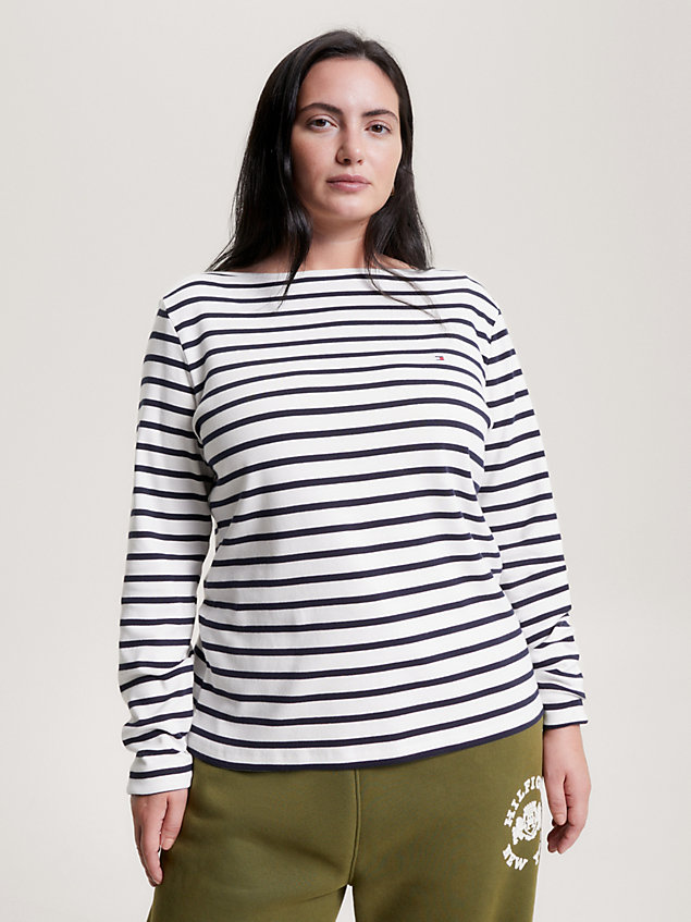 white curve rib knit boat neck top for women tommy hilfiger