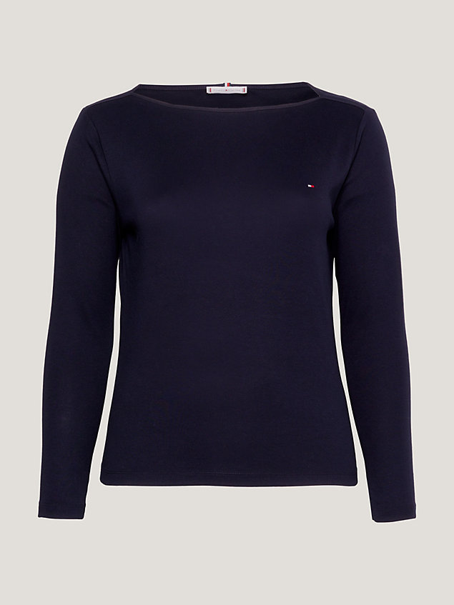 blue curve rib knit boat neck top for women tommy hilfiger