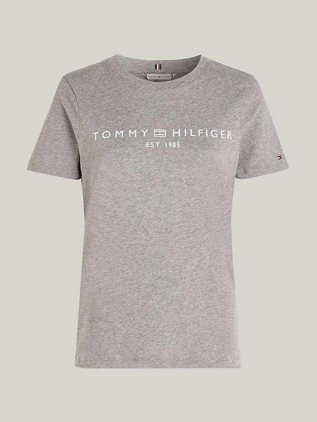 grey t-shirt curve z okrągłym dekoltem i logo dla kobiety - tommy hilfiger