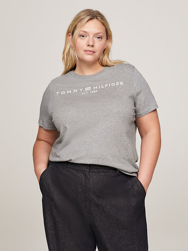 grey curve logo crew neck t-shirt for women tommy hilfiger