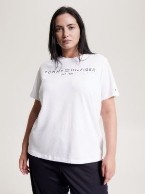 WEIß T-Shirt Curve mit Logo Tommy Rundhalsausschnitt Hilfiger | und |