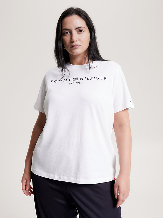 white curve t-shirt mit rundhalsausschnitt und logo für damen - tommy hilfiger