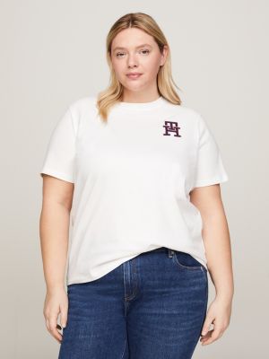 Curve T shirt met ronde hals en TH monogram Wit Tommy Hilfiger