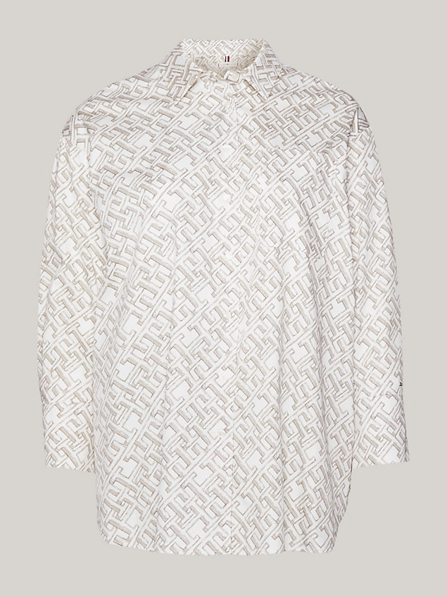 white curve oversized fit hemd mit monogramm-print für damen - tommy hilfiger