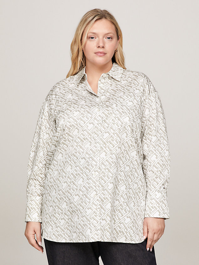 white curve th monogram oversized fit shirt for women tommy hilfiger