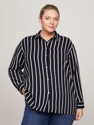 Stripe Relaxed Fit Longline Shirt, Blue