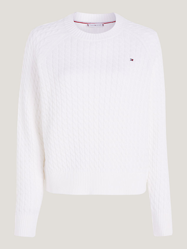 white curve stripe mini cable knit jumper for women tommy hilfiger