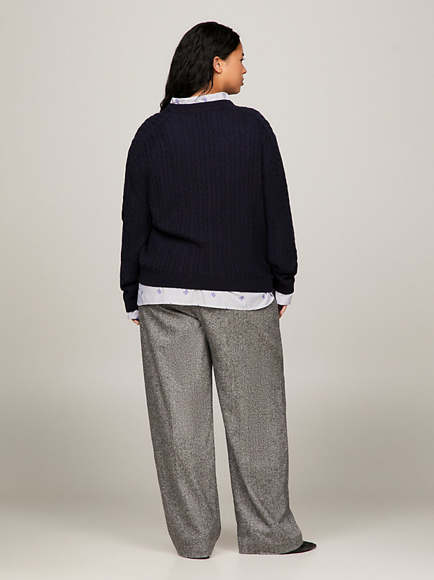 blue curve wool cable knit v-neck jumper for women tommy hilfiger
