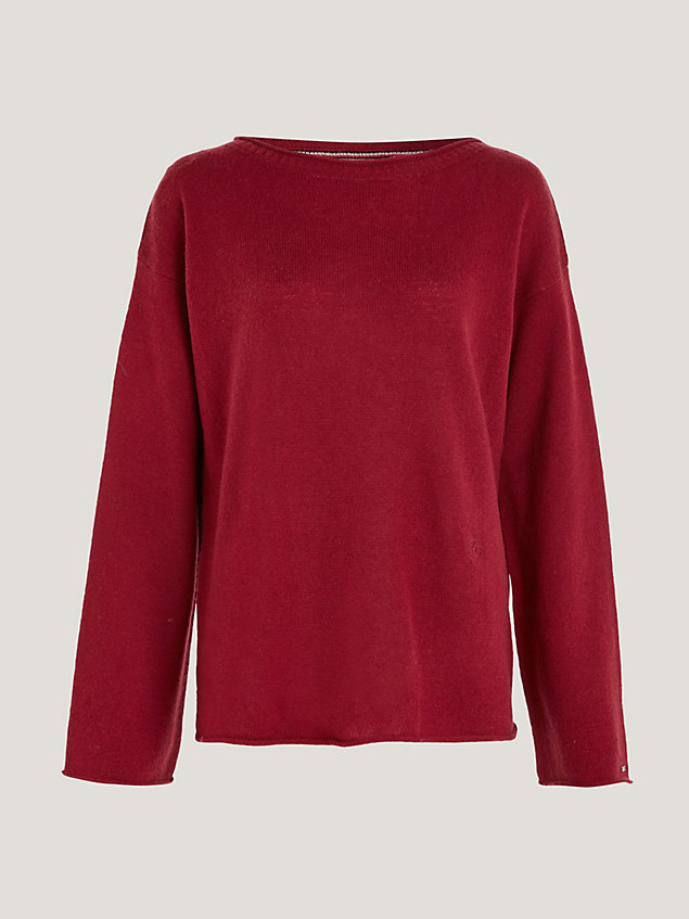 red curve wool relaxed fit boat neck jumper for women tommy hilfiger