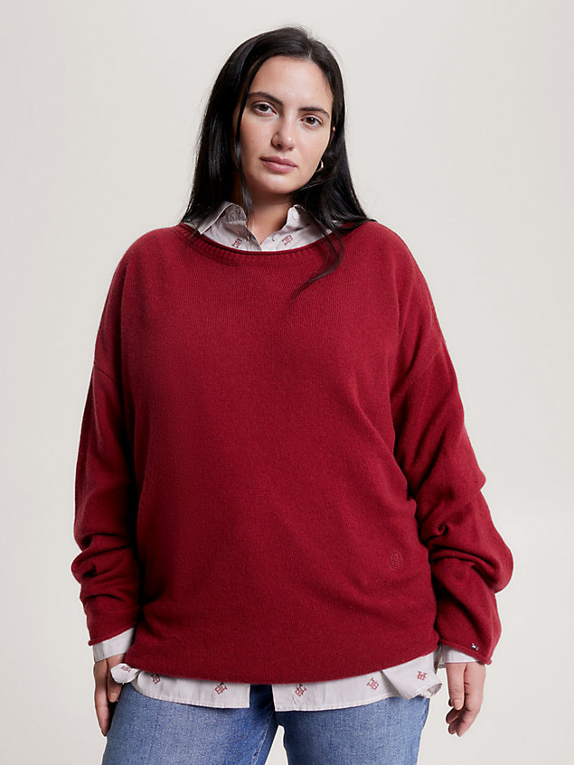 red curve wool relaxed fit boat neck jumper for women tommy hilfiger
