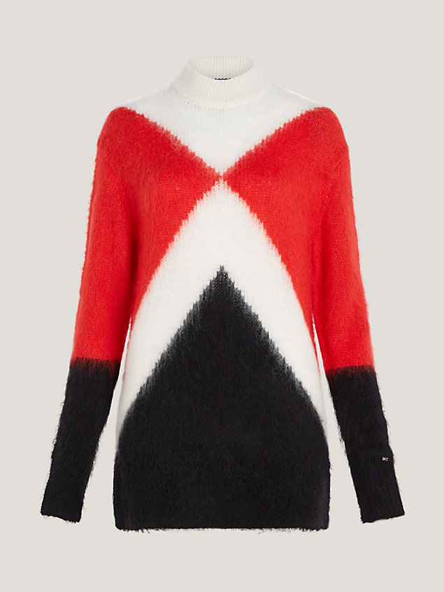 red sweter z wełny z alpaki curve ze wzorem argyle dla kobiety - tommy hilfiger