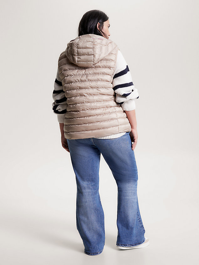 beige curve global stripe hooded padded gilet for women tommy hilfiger