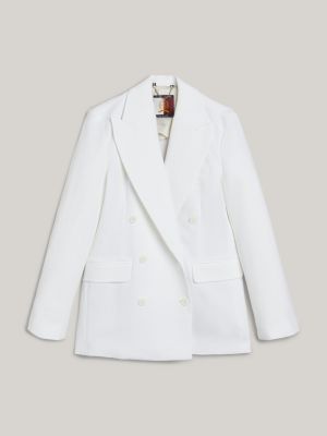 blazer doppiopetto oversize in piqué bianco da donne tommy hilfiger