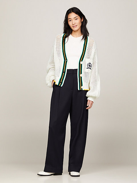 white crest mixed knit relaxed cardigan for women tommy hilfiger