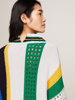 Crest Mixed Knit Stripe Relaxed Jumper | White | Tommy Hilfiger