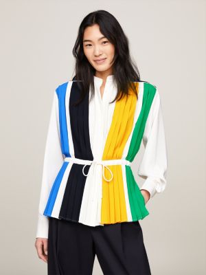 camicia regular fit color block con pieghe bianco da donne tommy hilfiger