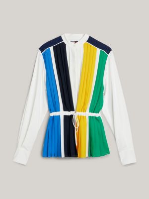 Pleated Colour Blocked Regular Fit Shirt White Tommy Hilfiger