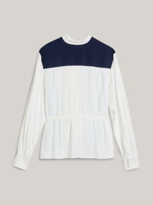 camicia regular fit color block con pieghe bianco da donne tommy hilfiger