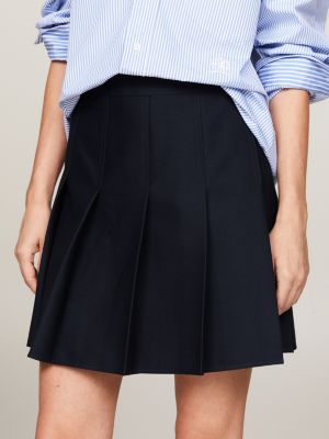 Crest Pleated Mini Skirt, Blue