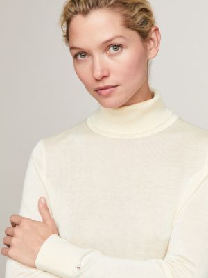 yellow th monogram embroidery roll neck jumper for women tommy hilfiger