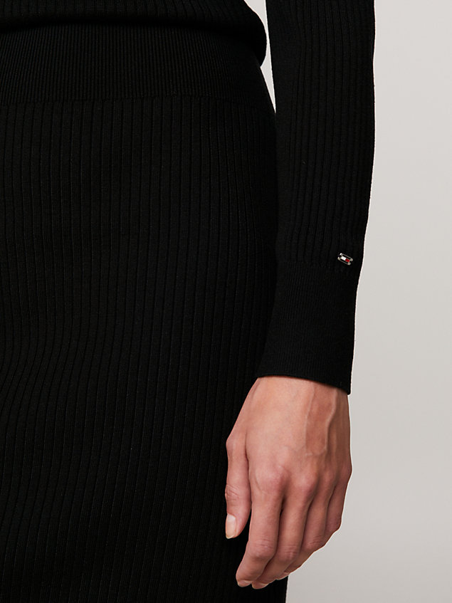 black geripptes sweatshirt-kleid im polo-stil für damen - tommy hilfiger