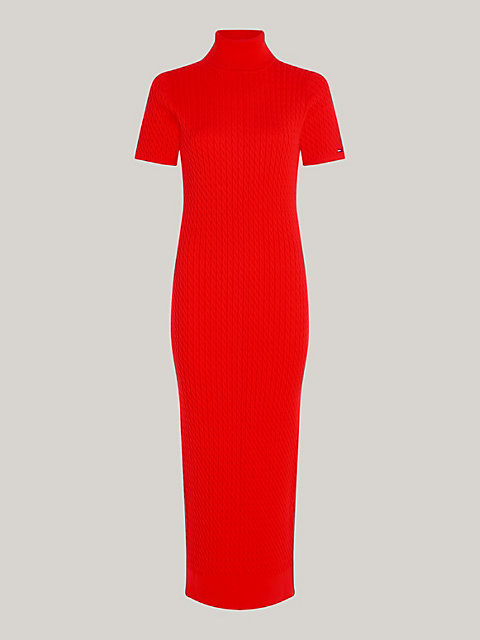 red dzianinowa sukienka z krótkim rękawem dla kobiety - tommy hilfiger