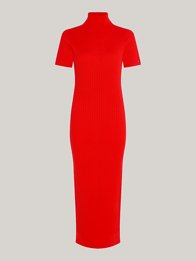 red dzianinowa sukienka z krótkim rękawem dla kobiety - tommy hilfiger