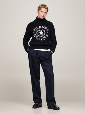 Mock Turtleneck TH Crest Relaxed Jumper | Blue | Tommy Hilfiger