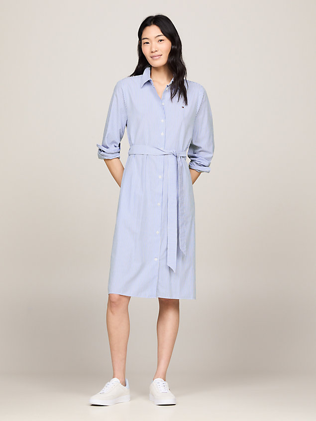 blue essential stripe knee length shirt dress for women tommy hilfiger